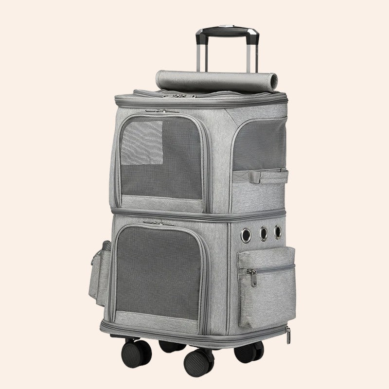 FlexiTravel Dual-Compartment Katzenkoffer mit Rädern-woodycats