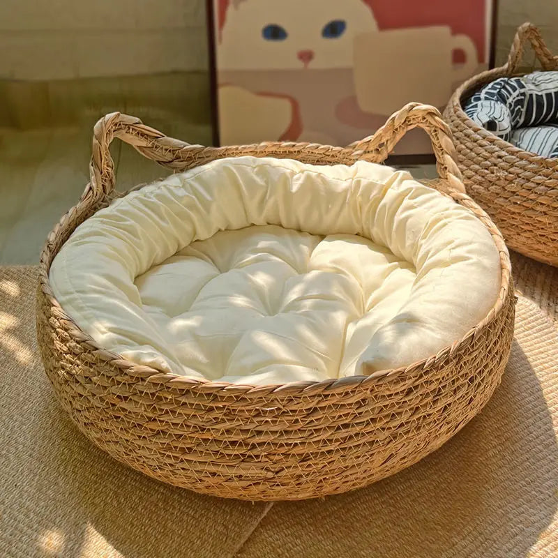 KatzenTraum Rattan Schlafkorb – Gemütlicher Schlafplatz für Ihre Katze-woodycats