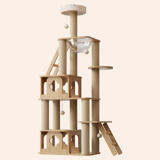 Luxuriöser Holz-Katzenbaum für Spiel und Entspannung-woodycats